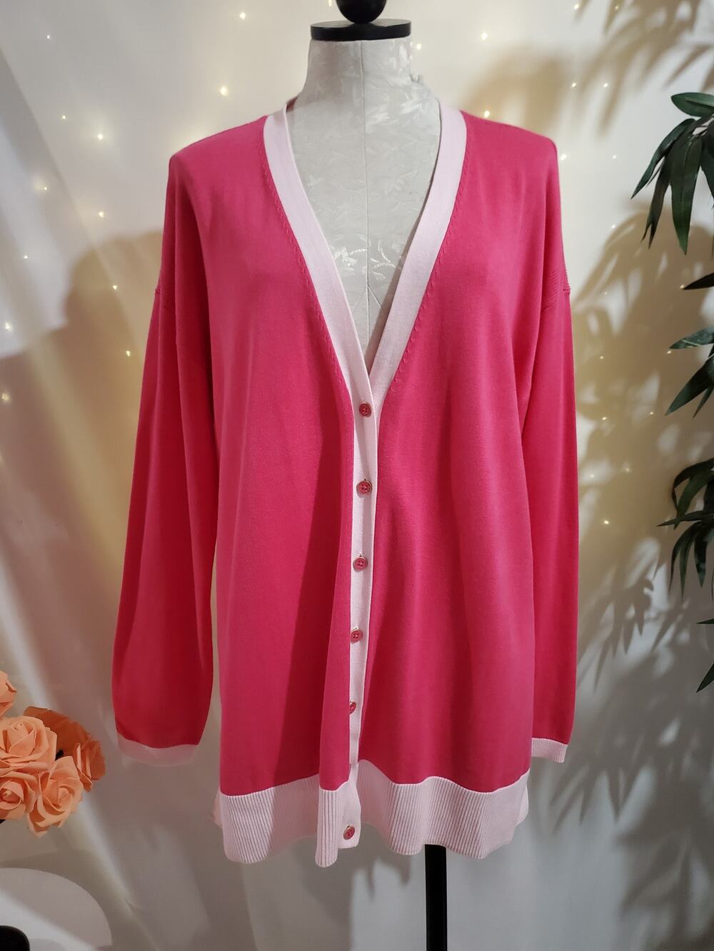 Talbots NWOT Womens Button Cardigan Sweater Size XL Pink Preppy Old Money Office